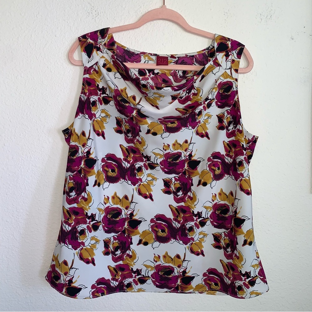 NWOT Draped Neckline Sleeveless Floral Blouse